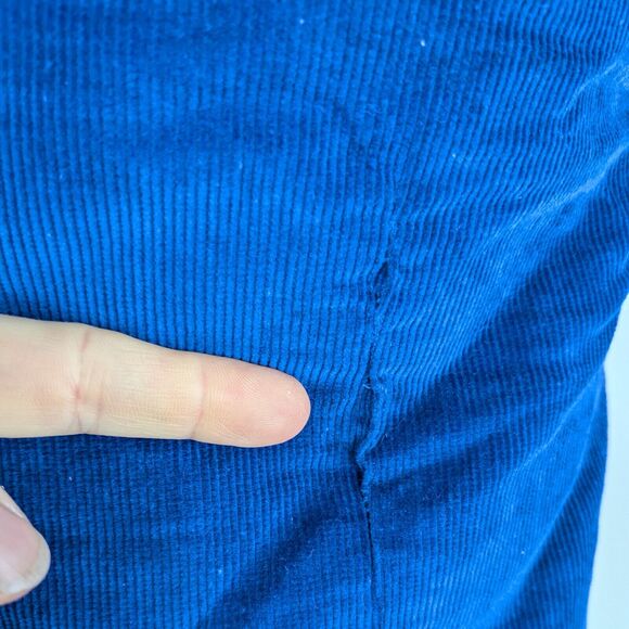 Vintage Corduroy Vest Sherpa Shearling Snap Western Boho 70s 80s Blue Cream L - Picture 13 of 13